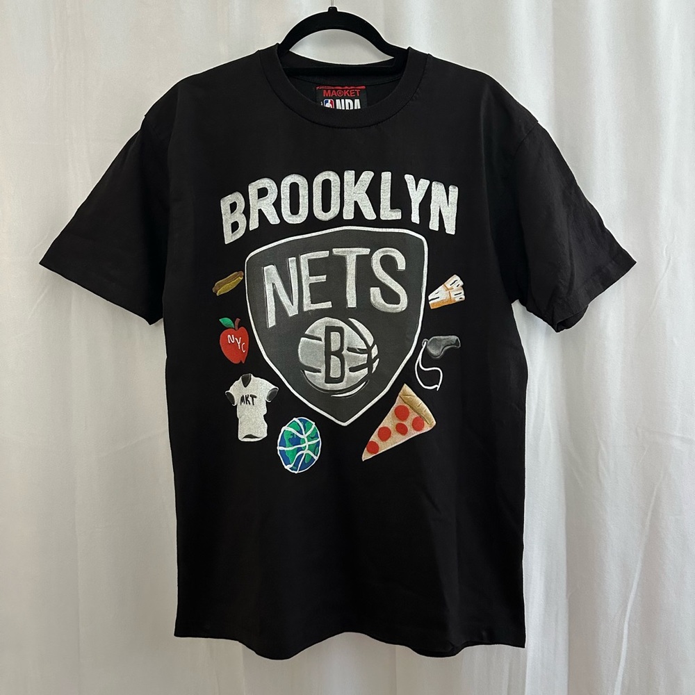 The Market x NBA Brooklyn Nets Black Claymation T Shirt Unisex Size Large